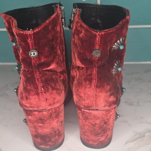 Double D Ranch Black and Wine Velvet Studded Heeled Boots - Picture 5 of 14